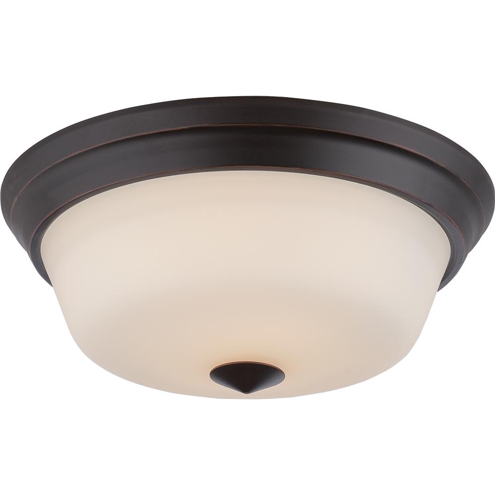 Nuvo Lighting 62/373  Calvin - 2 Light Flush Fixture with Satin White Glass - LED Omni Included in Mahogany Bronze Finish